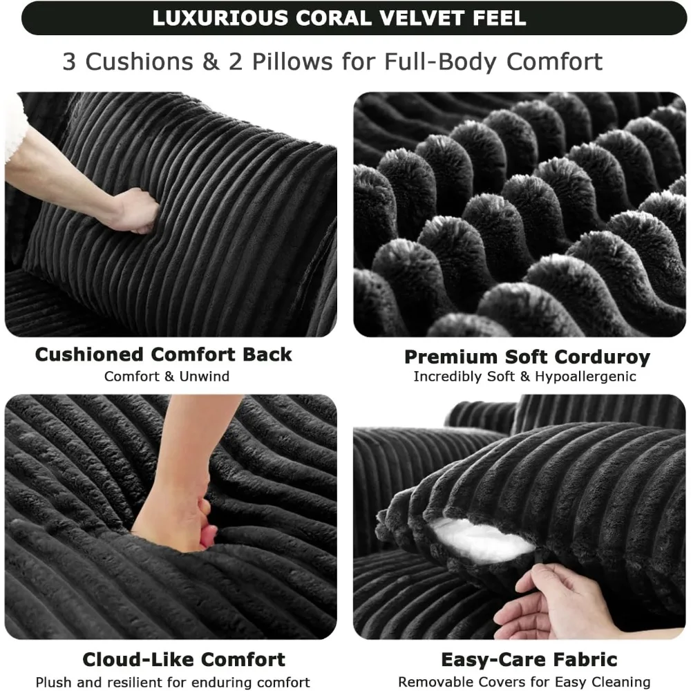 أريكة مقطعية مع كرسي وعثماني، أريكة على شكل حرف L مكونة من 3 مقاعد، أثاث غرفة معيشة مريح يشبه السحابة #5