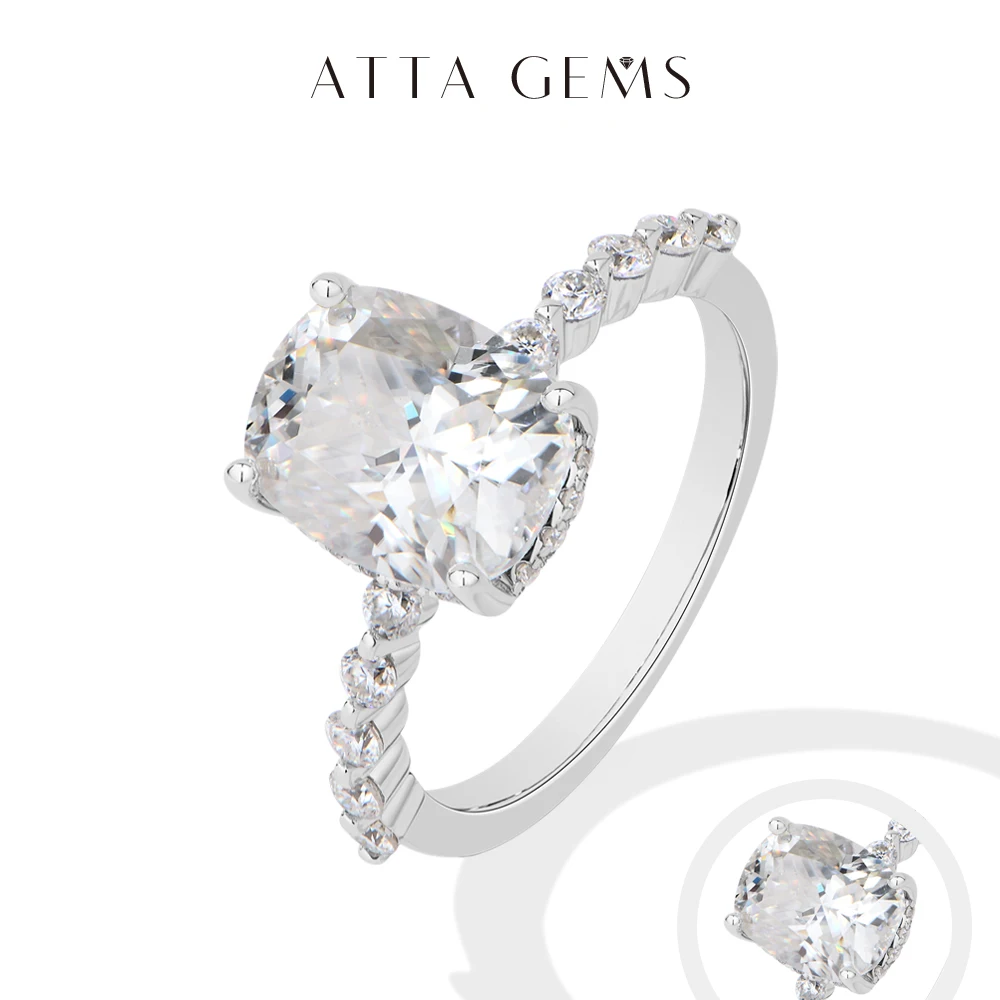

ATTAGEMS Cushion Cut 4CT Classic Moissanite Ring For Women S925 Silver 18k Gold Plated Engagement Wedding Jewelry Gifts to Her