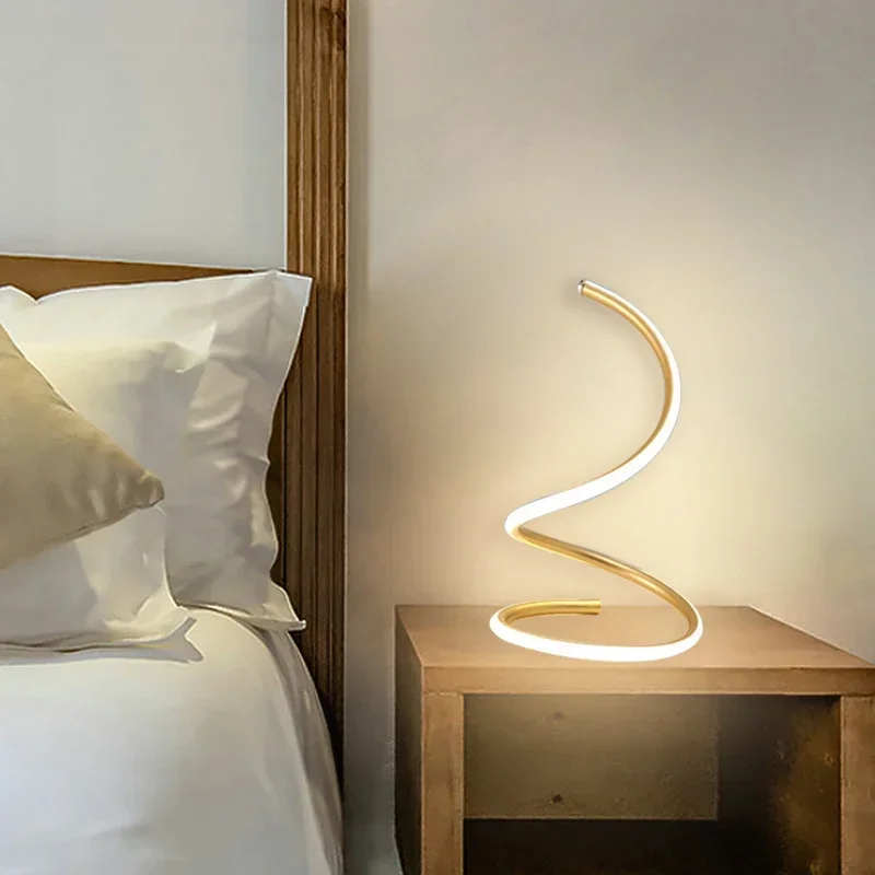 Modern LED Table Lamp Black Gold Spiral Desk Decor Lamp Line Light Bedroom Bedside Desk Living Room Dining Room Indoor Lighting