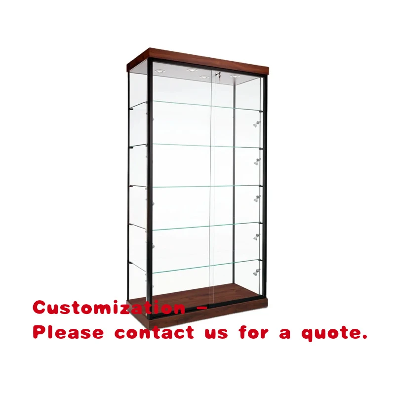 custom.HiKUYA LED Lit Tempered Glass Display Cabinet with Modern Design Jewelry Store Item Showcase