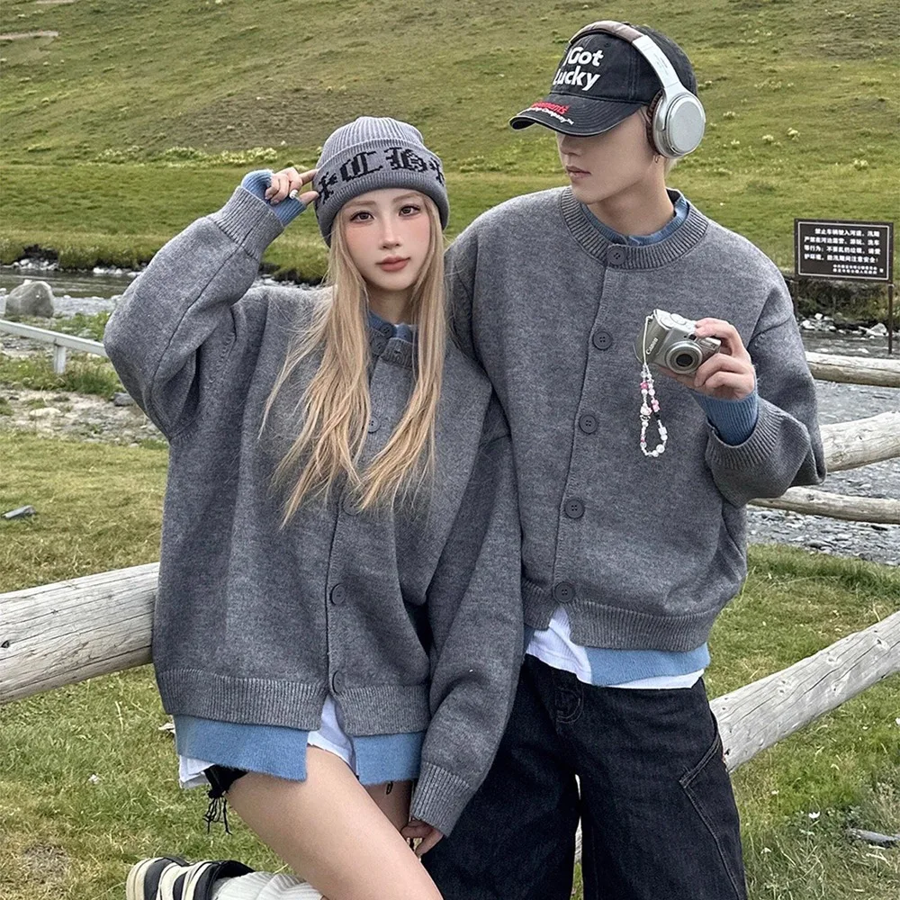 

Cleanfit American Sle Fake Two-Piece Open Cardigan Sweater Men's Henry Collar Knitwear Jaet Large Size for 250 Pou