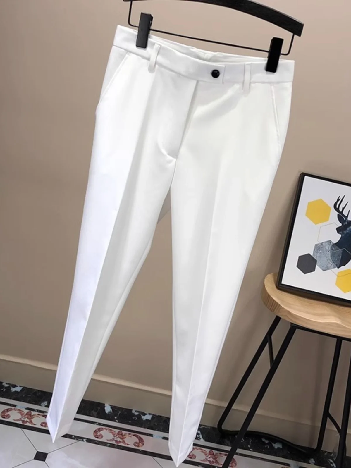 

Мужские брюки Slim Fit прямого кроя для делового повседневного стиля, тонкие, летние 2024, свободные, струящиеся, длиной 7/8, костюмные брюки