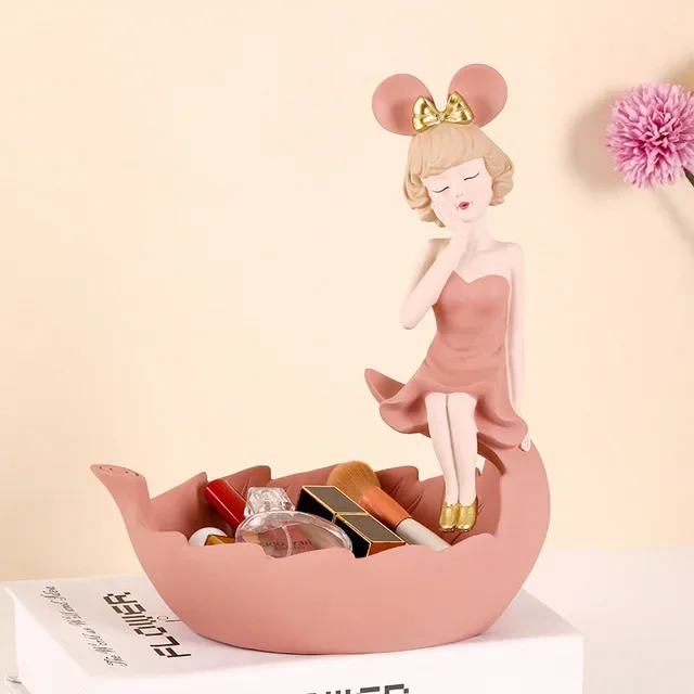 Modern Support Cheek Bunny Girl Storage Box Resin Accessories Home Coffee Table Figurines Decoration Store Club Furnishing Craft