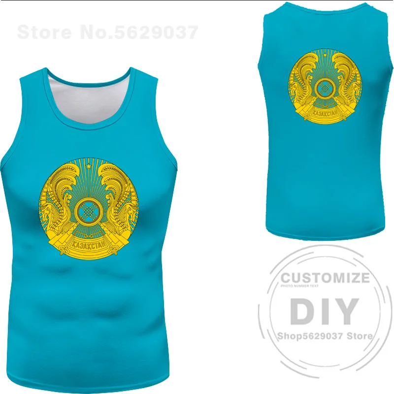 Kazakhstan Vest Diy Free Custom Made Kaz Tank Top Nation Flag Kz Russian Kazakh Country College Print Logo Sleeveless T-Shirt