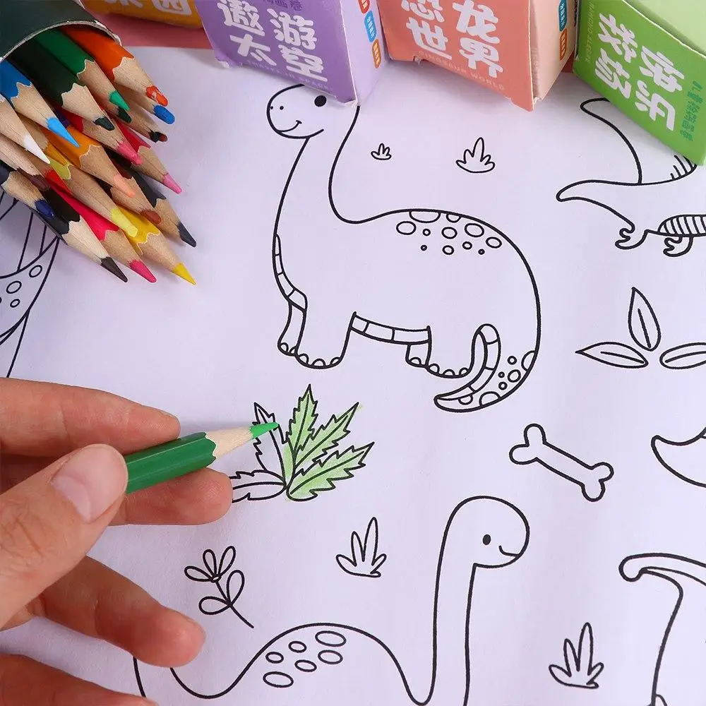 Rollo de papel de dibujo de dinosaurio divertido, rollo de grafiti de animales espacial, granja educativa, papel para colorear para niños/niños/niños pequeños