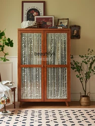 French Retro Solid Wood Wardrobe Mesh Curtains Glass Bedroom and Household Hanger Clothes Storage Wardrobe