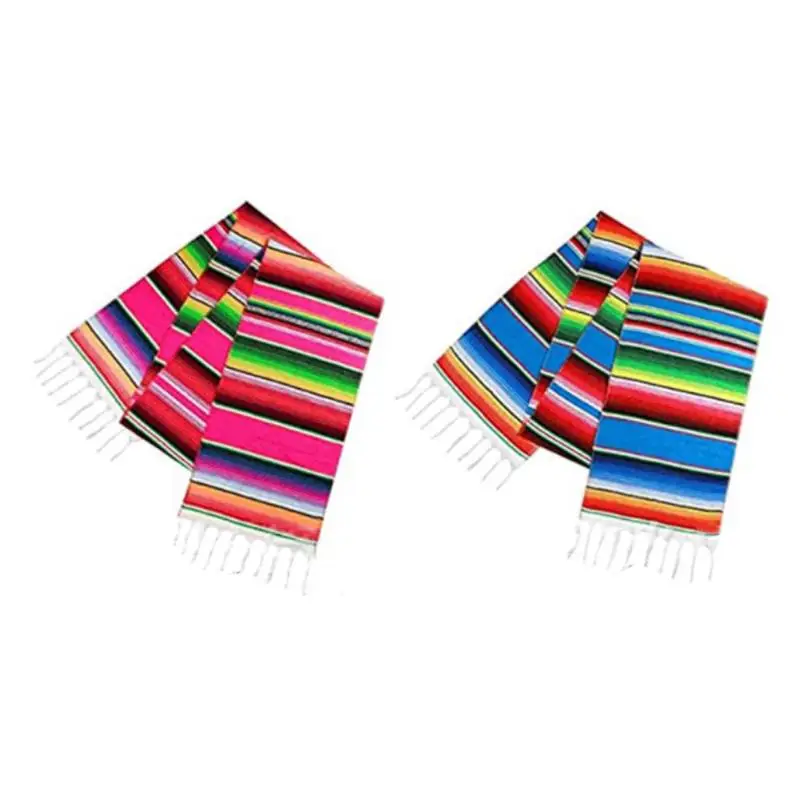 

2pcs Mexican Table Runner Cotton Colorful Striped Mexican Dining Table Decoration For Cinco De Mayo Fiesta Themed Party Wedding