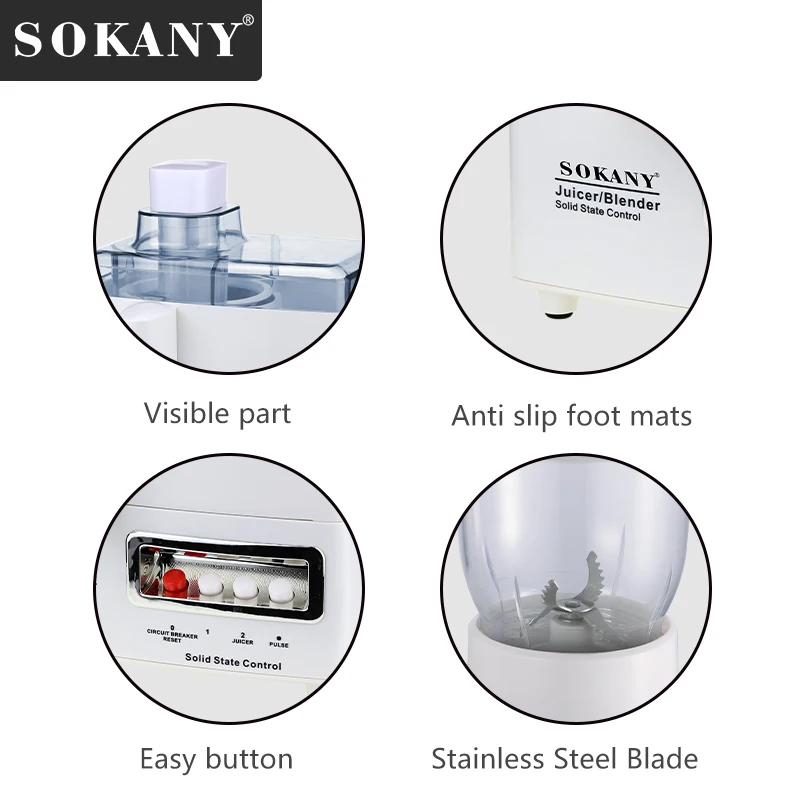 Sokany 4 in 1 Stainless Steel Blades Multi-purpose Electric Juice Extractor Easy to Clean