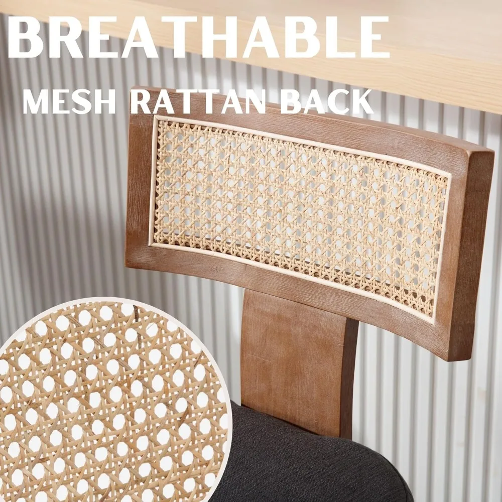 26” Rattan Bar Stools Set of 4 Counter Height Bar Stools Modern Kitchen Counter Stools with Natural Rattan Woven Back, Farmhouse