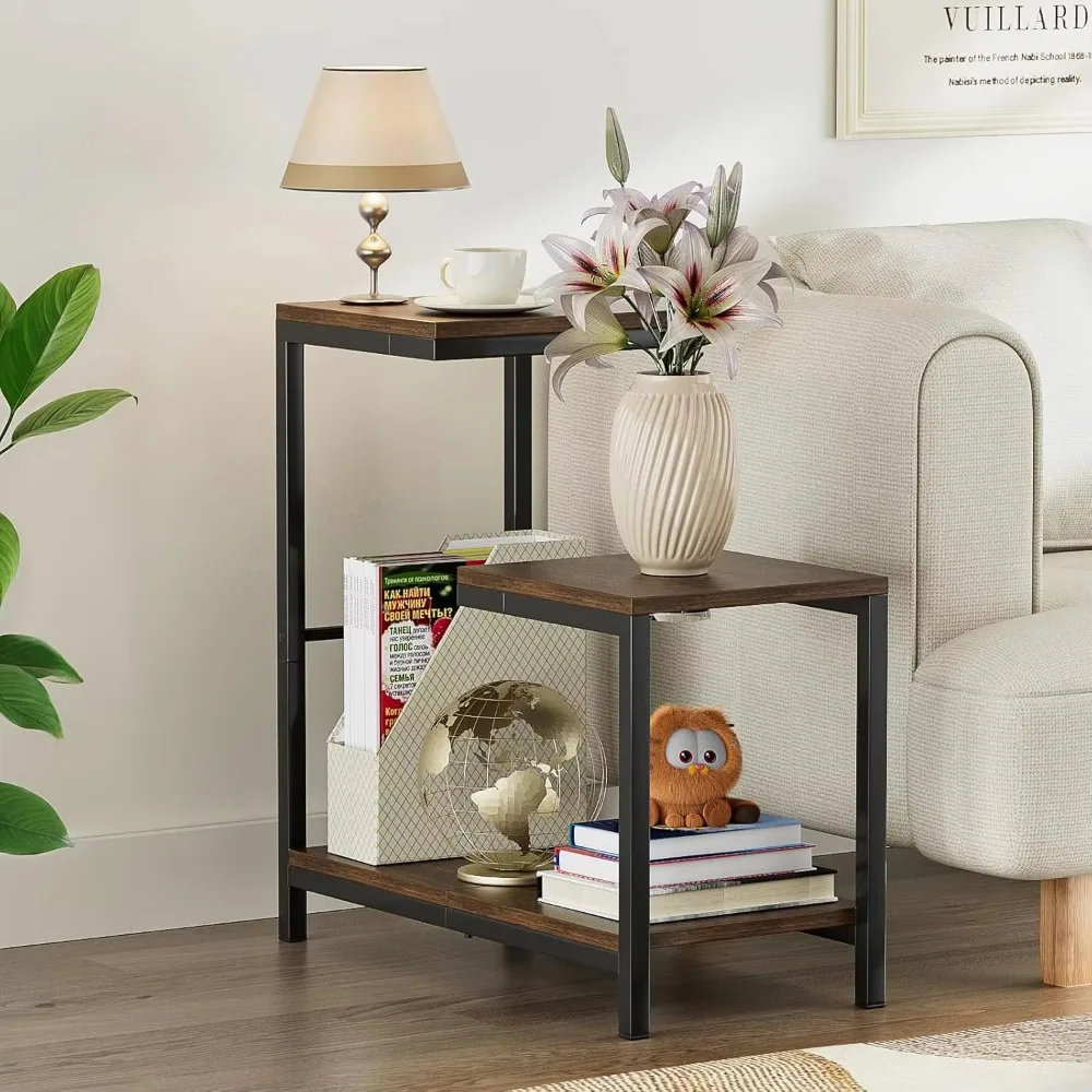

mall Side Table for Living Room, Bedside Table with Storage Shelf,Tables for Small Spaces, Balcony, Couch, Bedroom, Rustic Brown