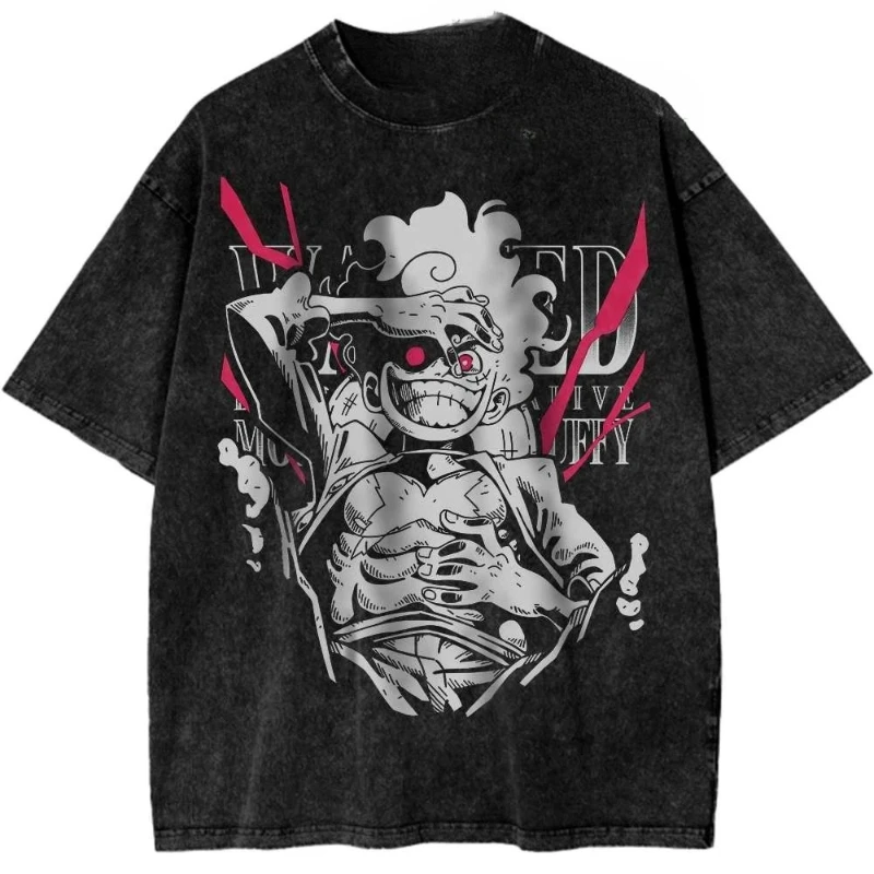 

Luffy Gear 5 Shirt Anime T-Shirt Washed Retro Summer New Men's and Women's Anime Streetwear