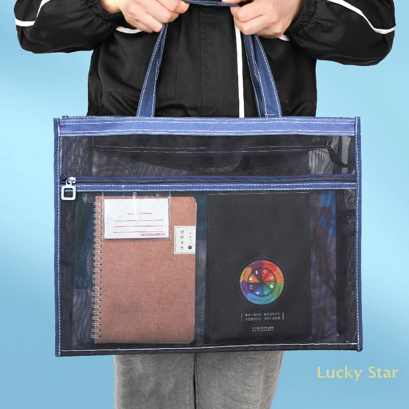 Bolsa grande de vinil de malha transparente com alça e zíper, armazenamento de pôster transparente de 17 x 13 x 4,4 polegadas, sacola A3