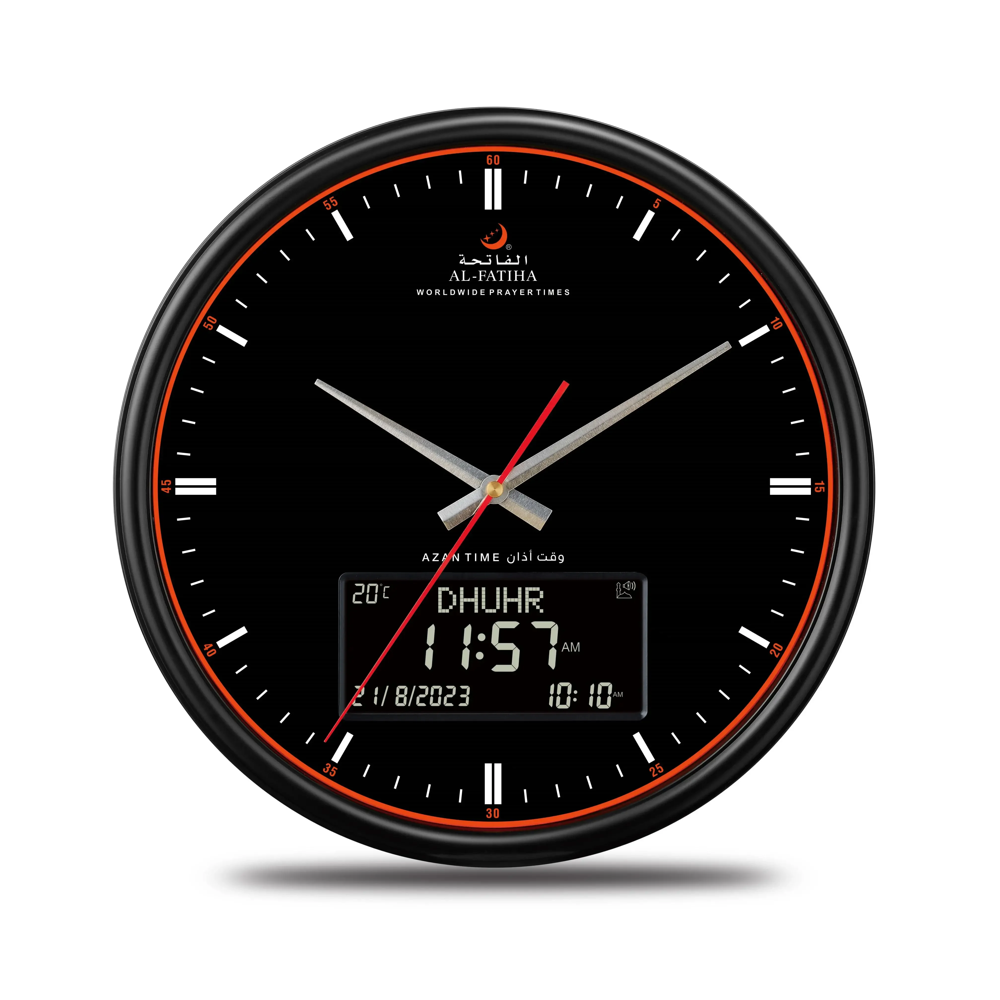 AL FATIHA FAJ-360 New Design Round Desk Wall LCD Azan Clock Ramadan Gift FAJR Prayer Time Hijri Calendar Digital-Analog Clock