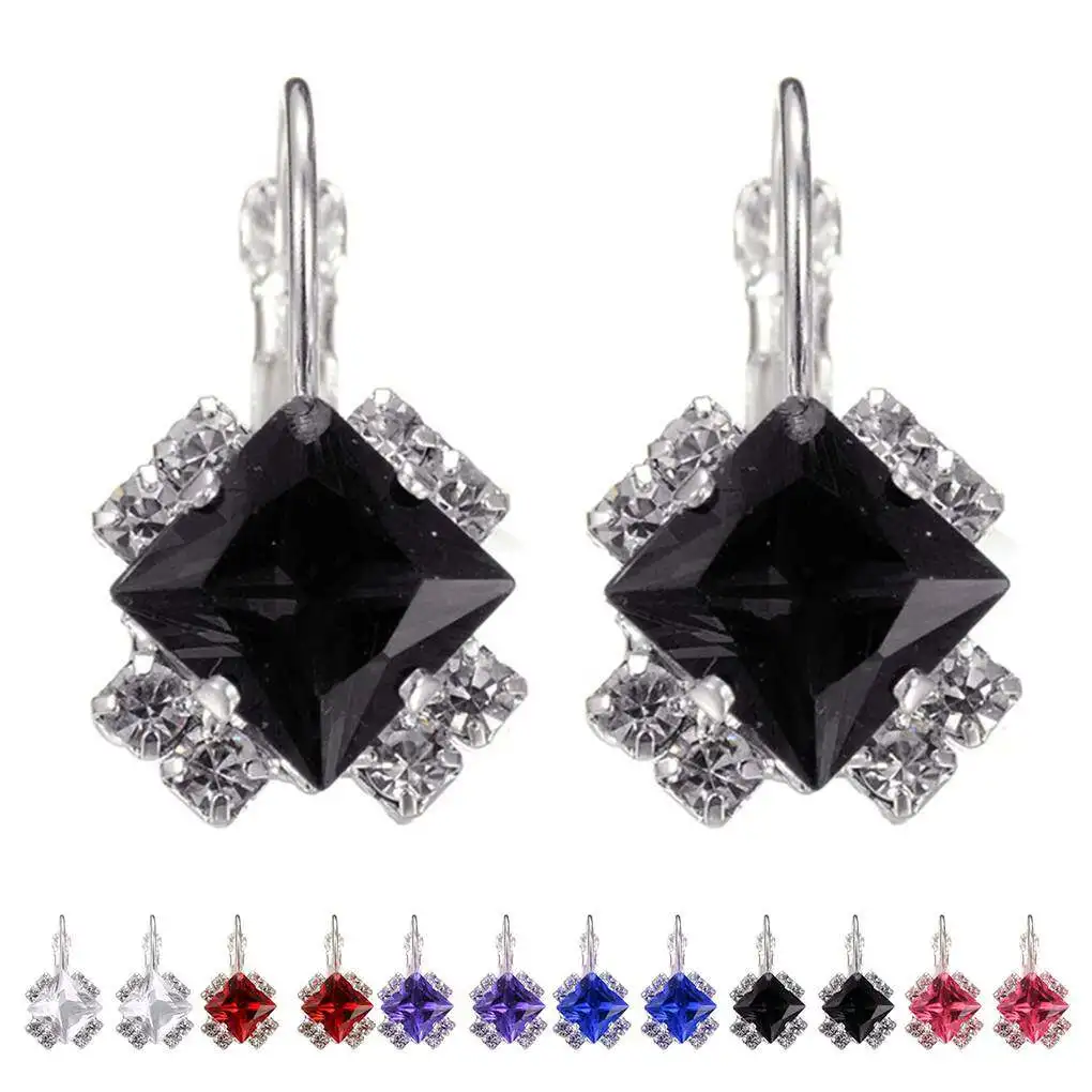 1 Pair Crystal Rhombus Gem Ear Stud Earrings Women Girls Female Ear Drop Dangle Jewelry Gift