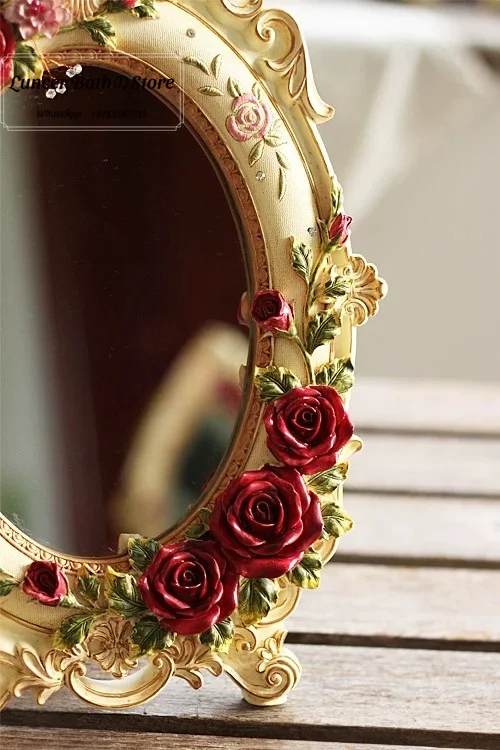 Korean Country Home Decor Table Makeup Mirror, European Vintage Princess Palace High End Vanity Mirror