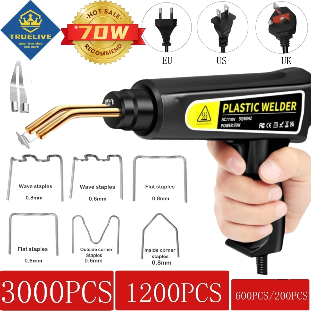 3000/1200/200pcs 70W Hot Stapler Plastic Welding Machine Car Bumper Repair Kit PVC Plastic Repairs Stapler Staples Soldering Gun
