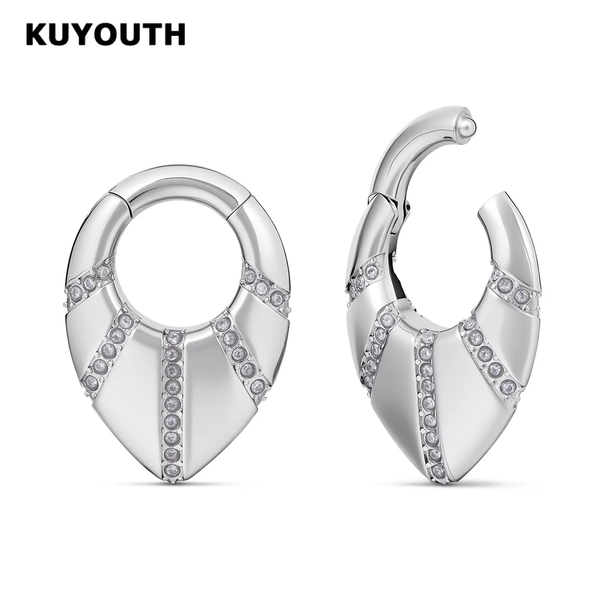 KUYOUTH 2PCS Dangle Ear Weight Stretcher Gauges Teardrop Inlaid Rhinestone Ear Tunnels Plugs Unisex Body Piercing Jewelry