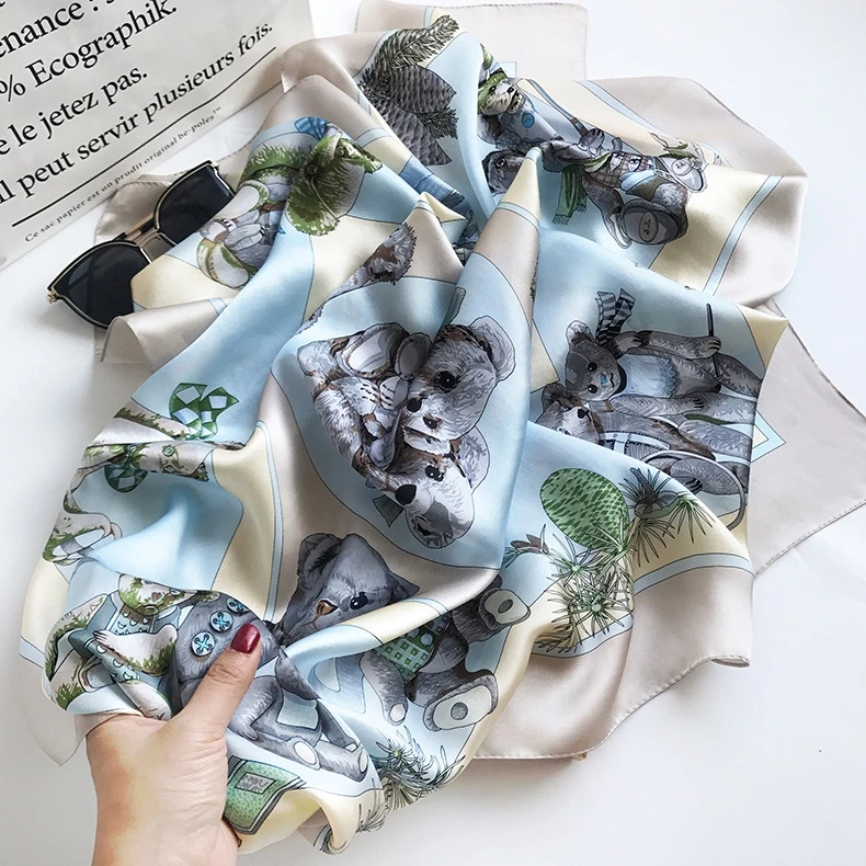 BirdTree,100% Real Silk Square Scarf, Print Mom's Gift Elegant Soft Casual Chic Kerchief, 2026 Spring New Shawl A61802JF