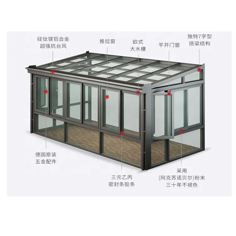 4 Season Sunroom Tempered Glass Lowes Aluminum Diy Conservatory for Sale Aluminum Sun Room