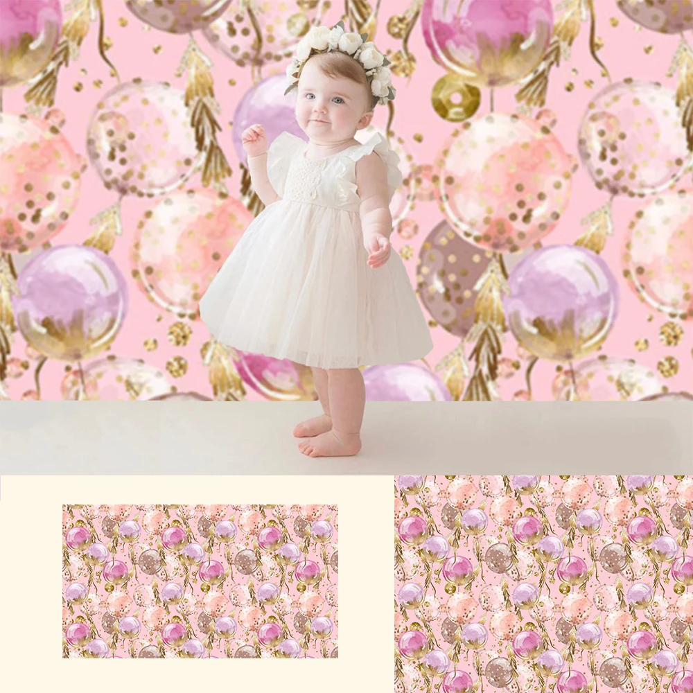 

Mocsicka Dreamy Balloon Baby Kids Portrait Backdrops Glitter Golden Dot Pink Purple Balloon Backdrop Girls Cake Smash Prop