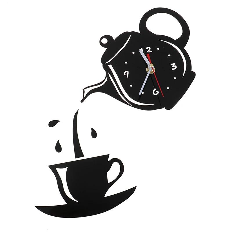 

New Creative Acrylic Coffee Cup 3D Wall Clock DIY Teapot Decorative Kitchen Wall Clocks Living Room Dining Room Home Decor Clock