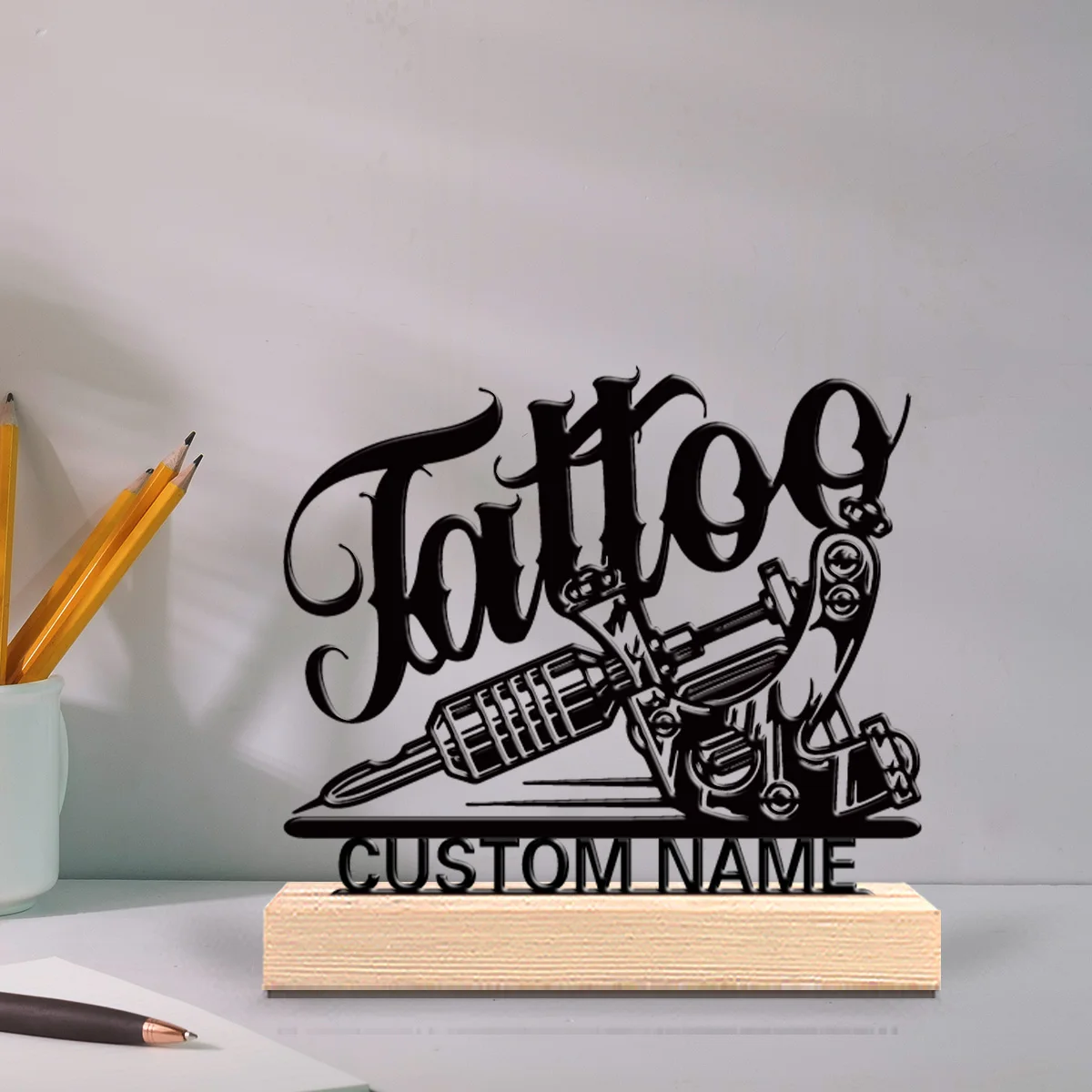 1pc Personalized Custom Tattoo Artist Metal Statues With Wooden BaseIdeal for Country Kitchens, Cottagecore