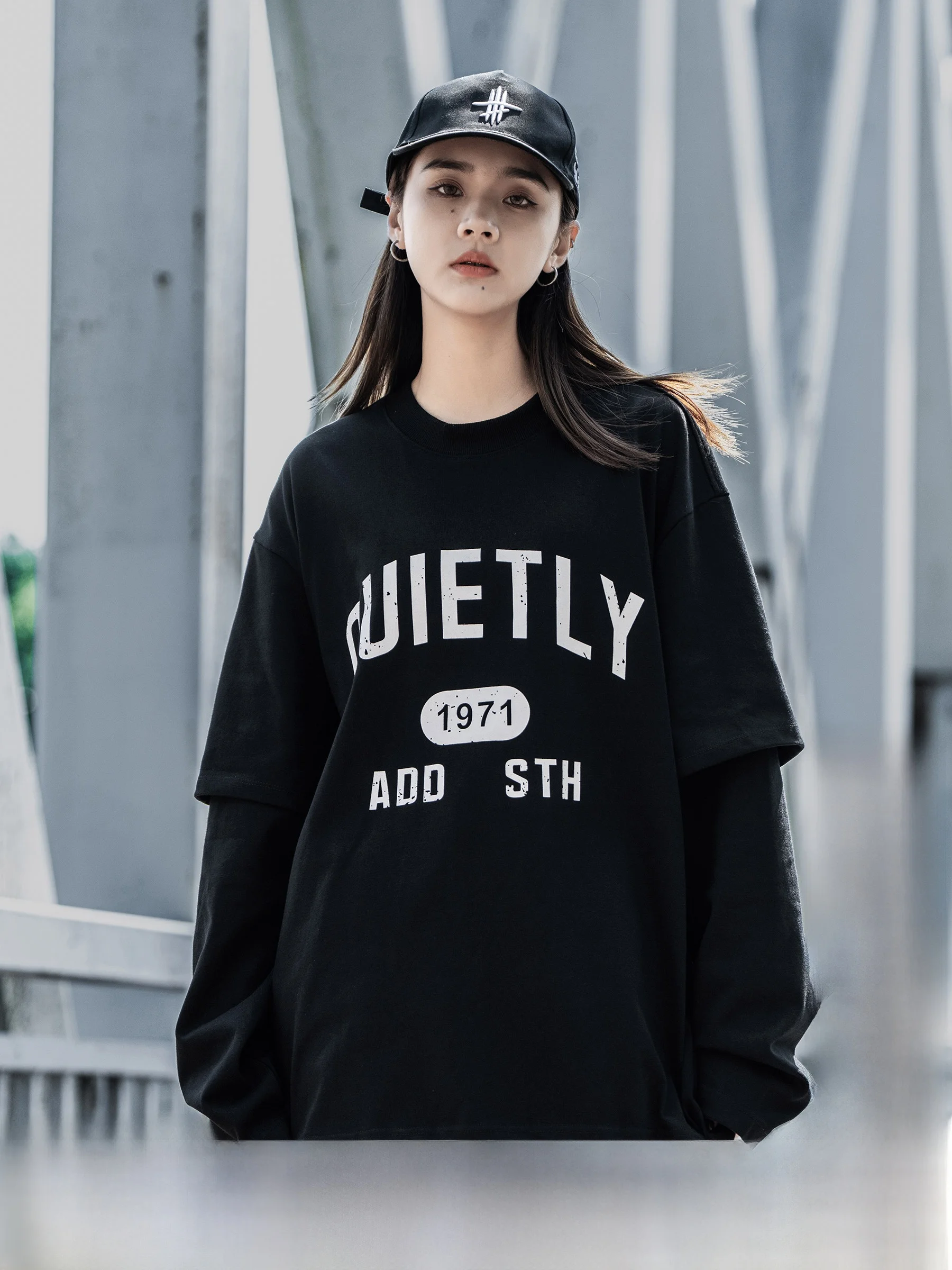 AOGZ Trendy Brand Fake Two-Piece Sweatshirt Long Sleeve Letter Print Casual Top for Men And Women Spring Autumn New Style Cou...