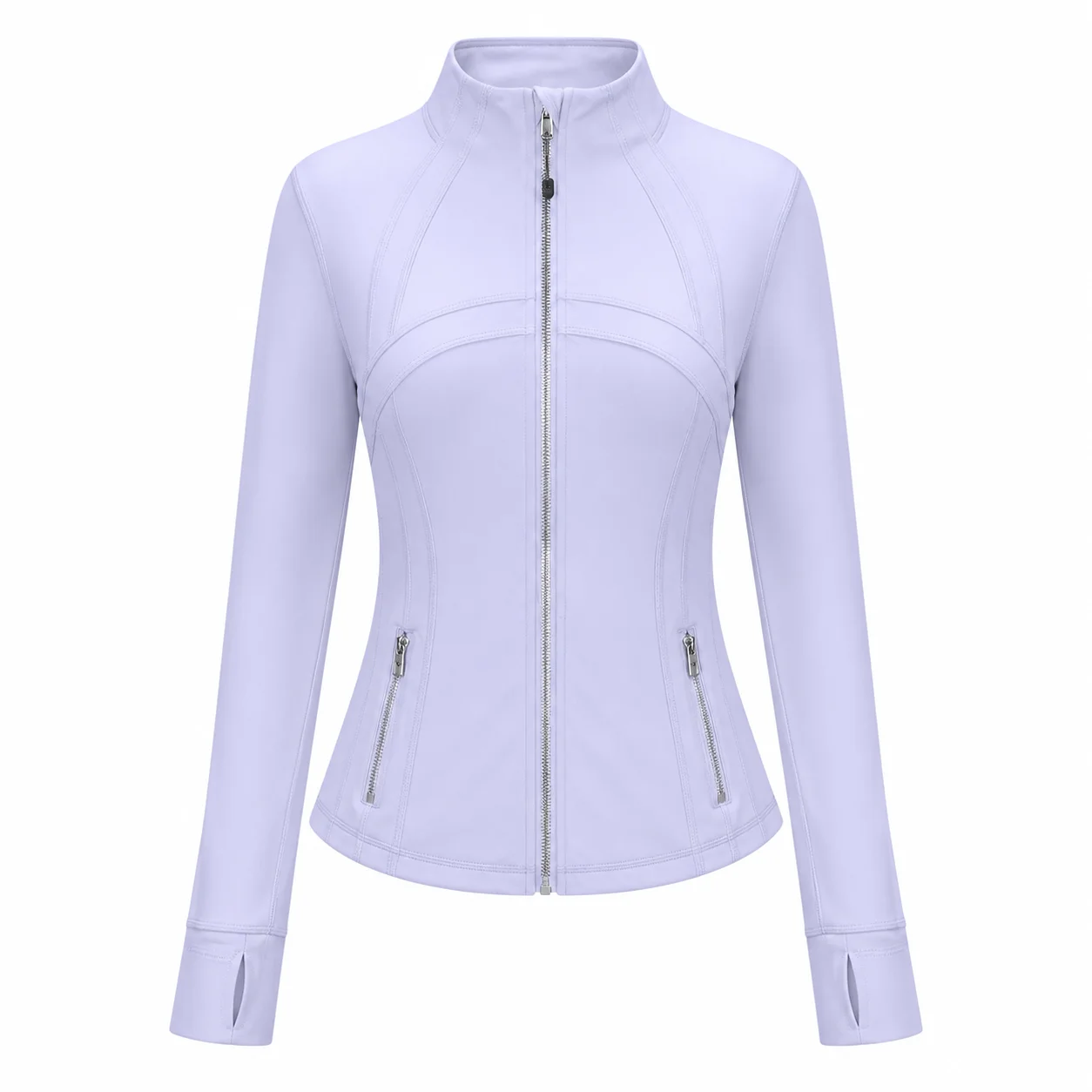 Women's Lavender Slim Fit Full Zip Sports Jacket Stand Collar Long Sleeve Running Yoga Workout Outerwear Style P019