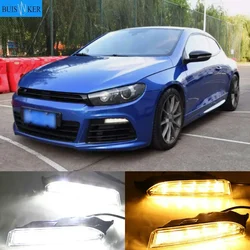 2pcs For Volkswagen VW Scirocco R 2010 - 2014 LED DRL Daytime Running Light Daylight driving yellow turn Signal lamp