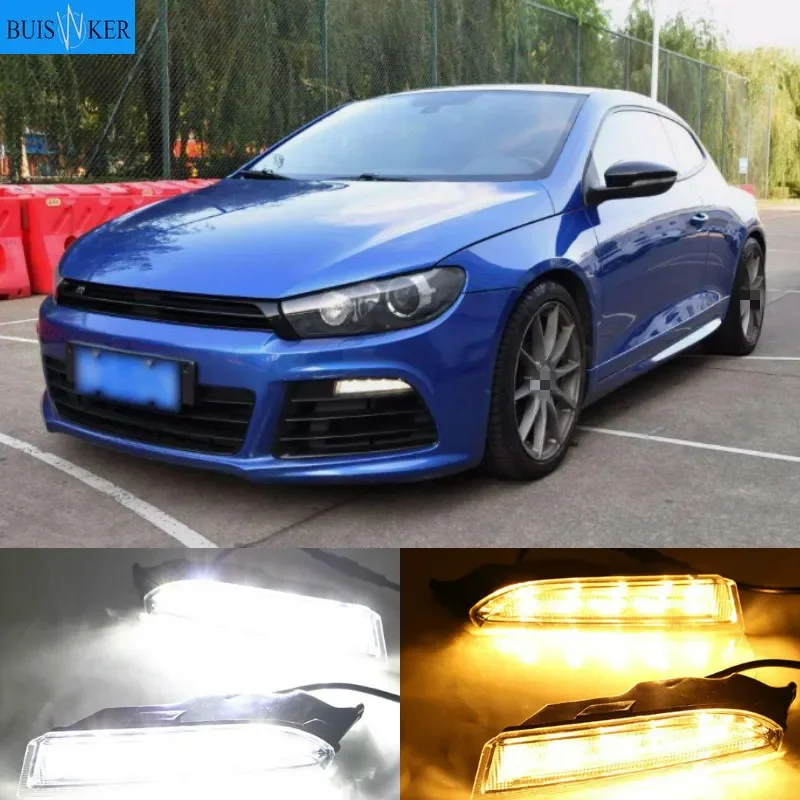 2pcs For Volkswagen VW Scirocco R 2010 - 2014 LED DRL Daytime Running Light Daylight driving yellow turn Signal lamp