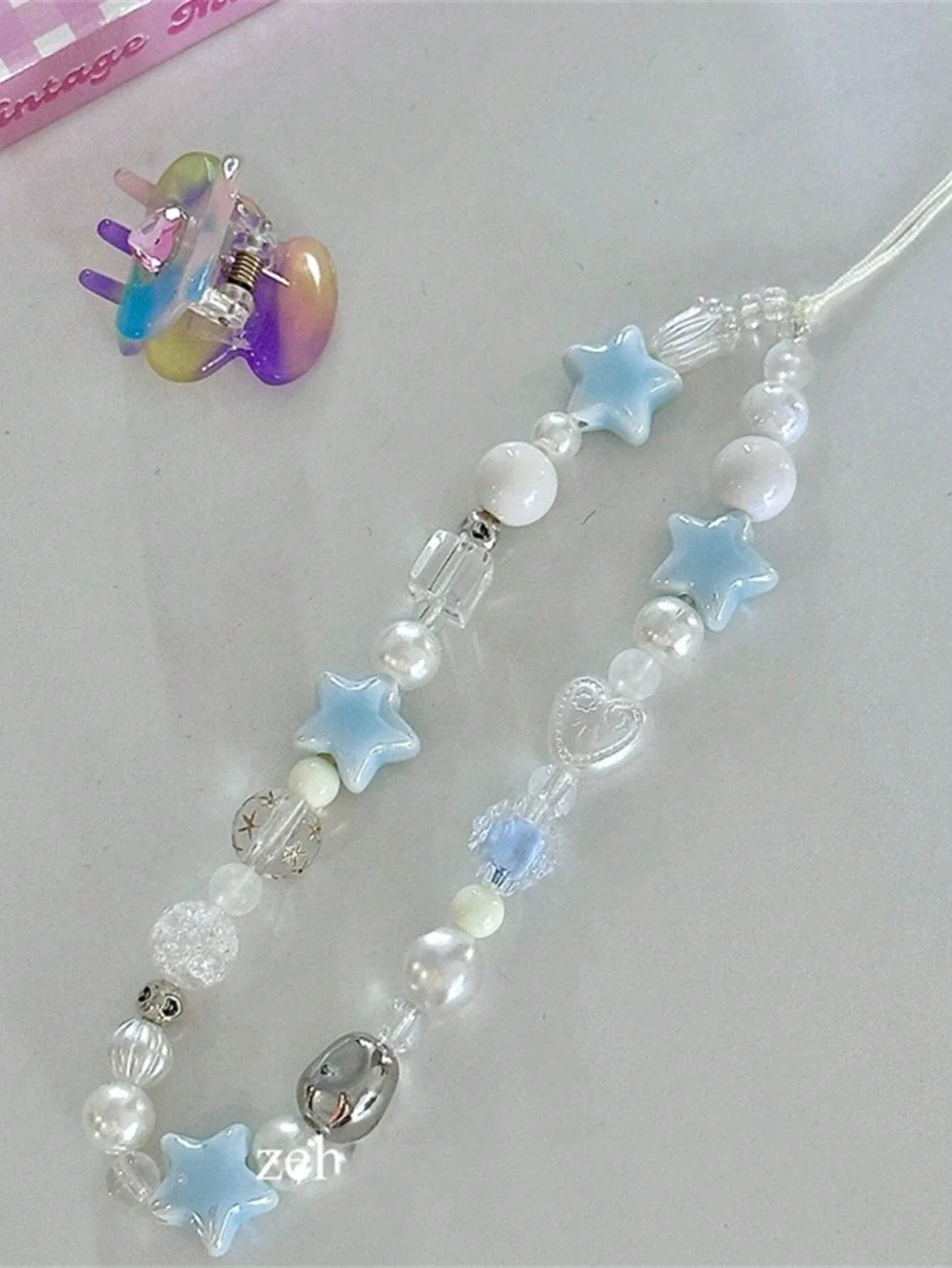 1pc Blue Star, Heart & Flower Shaped Beaded Phone Lanyard,  And Compatible With , ,  Phone Case