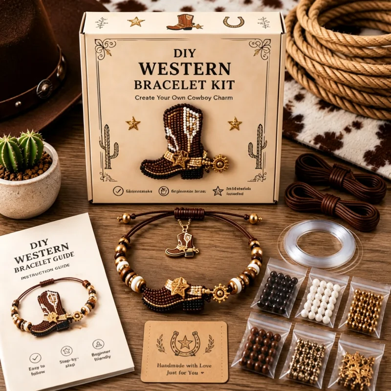 Cowboy Hat Beaded Bracelet DIY Craft Kit Western Theme Jewelry Making Supplies for Handmade Accessory Personalized Gift Making