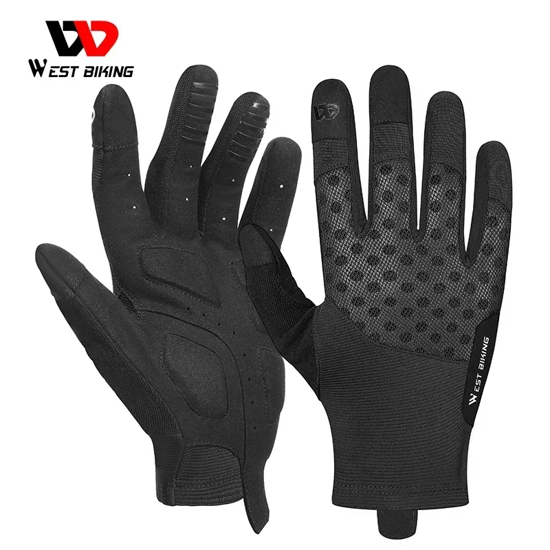 WEST BIKING Men's Cycling Gloves Full Finger Sports Breathable Gloves Touch Screen Spring Summer Black Fitness Shockproof Gloves