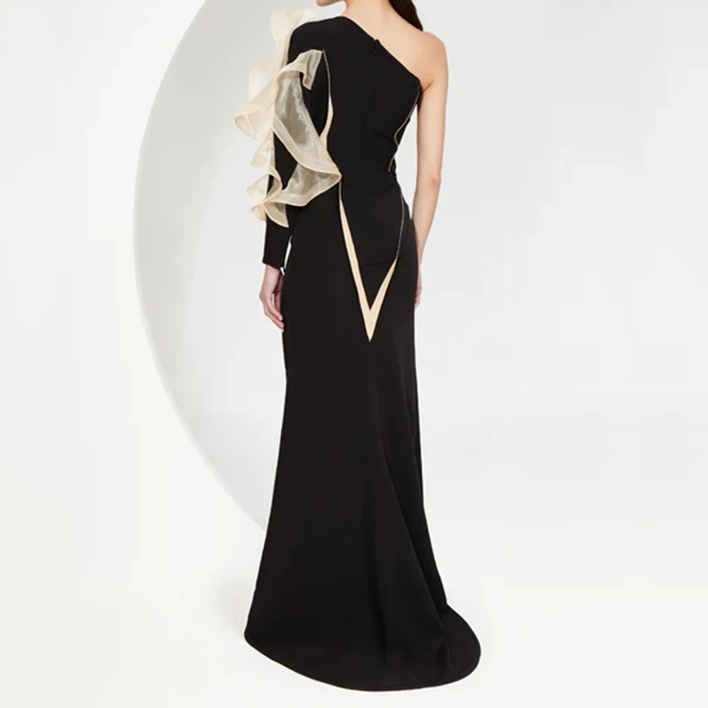 فساتين سهرة حورية البحر مخصصة بطول الأرض بكتف واحد وأكمام طويلة فستان حفلات أنيق مكشكش بسيط ثنيات للحفلات