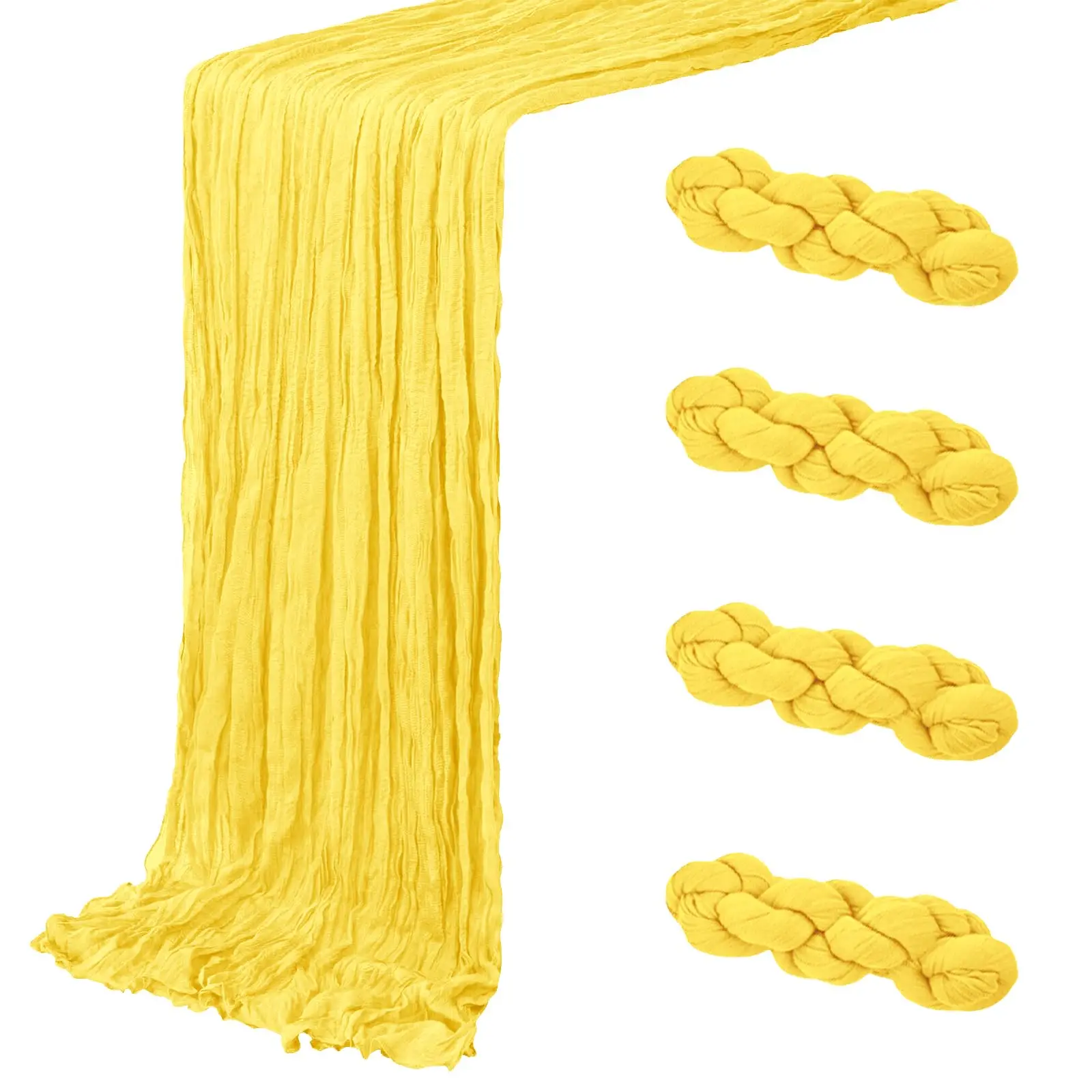 4pcs Lemon Yellow Cheesecloth Table Runner Semisheer Tablecloth Boho Rustic For Wedding/Baby/Bridal Shower/Easter/Birthday Decor
