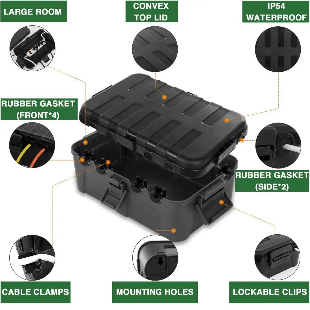 Large Square Electrical Junction Box Weatherproof Outdoor Connection Case Dustproof Industrial Cable Management Protection Box
