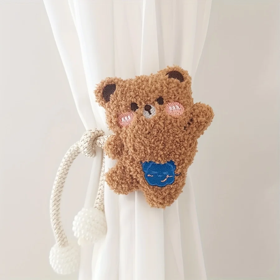 Korean-Style 3D Standing Plush Bear Pearl Buckle Curtain Tieback for Children's Room Decoration Mosquito Net Tie Rope