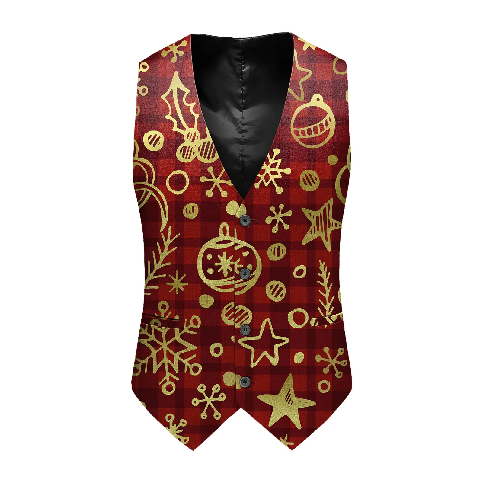 Mens Christmas Print Suit Vest Single Breasted Santa Claus Printed V-Neck Tank Tops Merry Christmas Costume Sleeveless Waistcoat