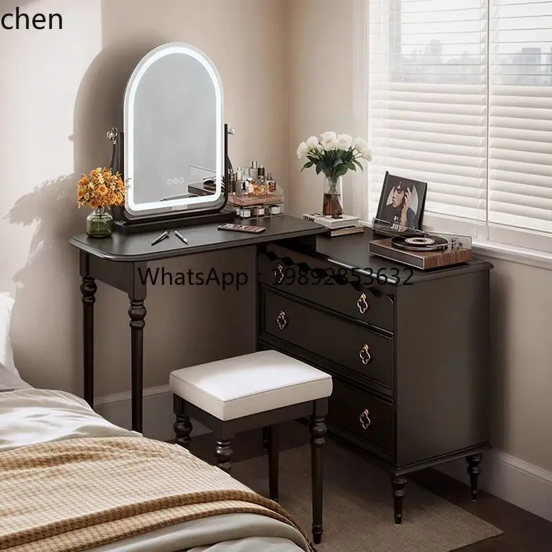 Retro  Table and Chest of Drawers Integrated for Home Use, Small Apartment, Mid-Century Style, Extendable Corner Makeup Table