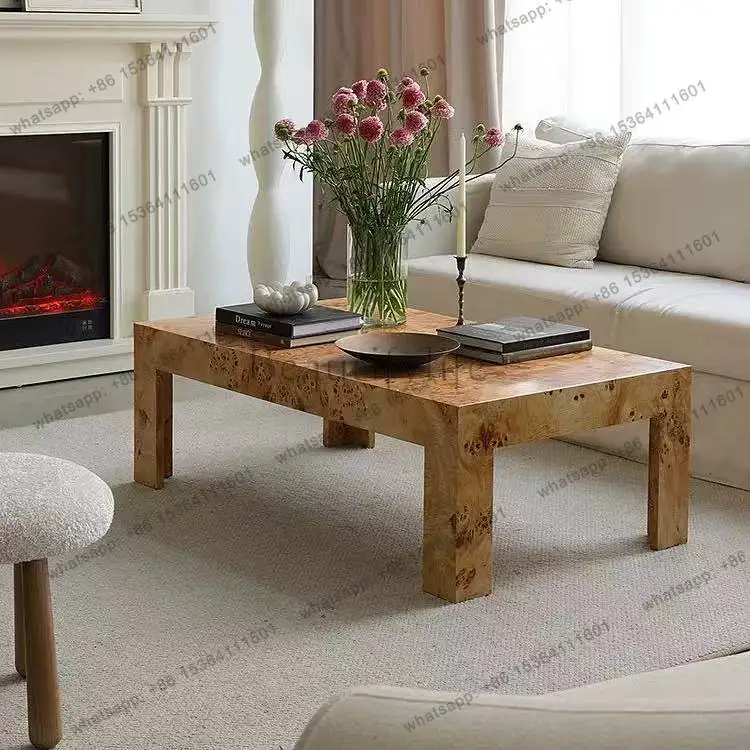

French retro natural tree tumor bark solid wood coffee table medium and ancient style high-end rectangular coffee table