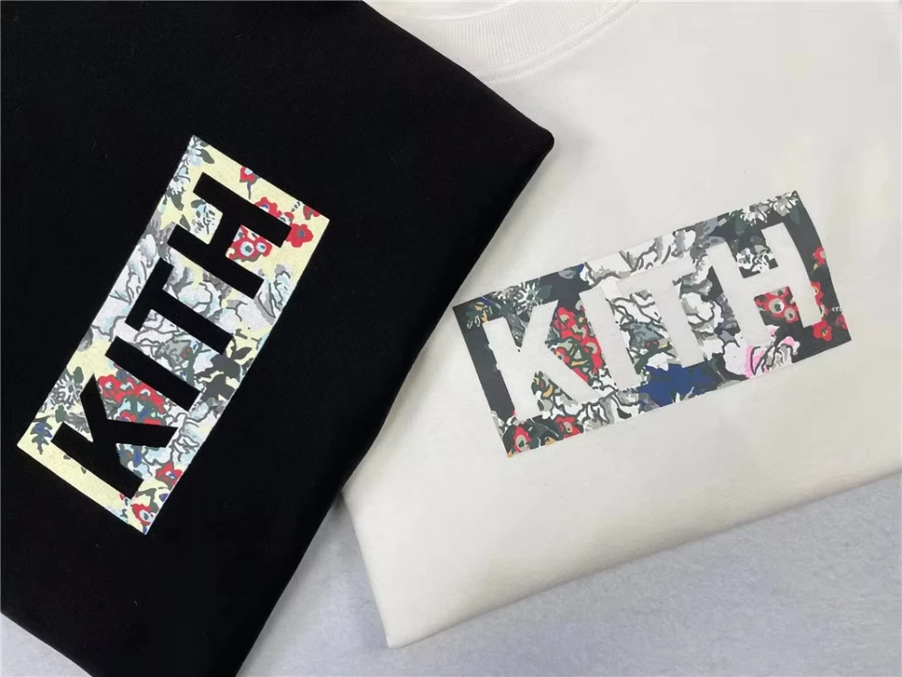 

2025 new KITH flower T-shirts for men in solid colors with round necks and short sleeves street dance couple's street fashion T