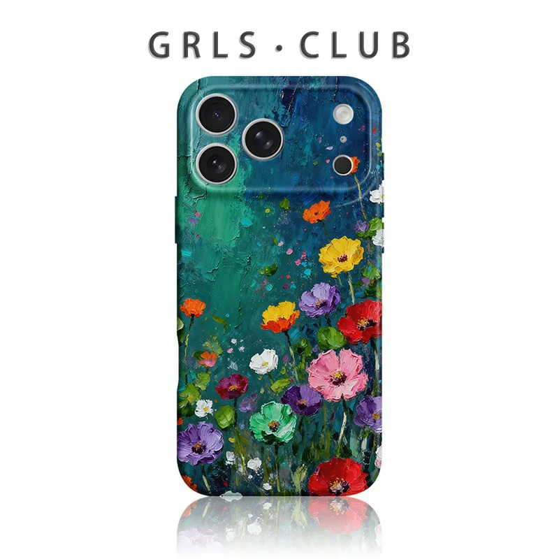 For iPhone 17 Pro Max Case Thick Oil Painting Wildflower Colorful Floral Film Style Matte Cover with iPhone 16 15 14 13 12 11 view 2