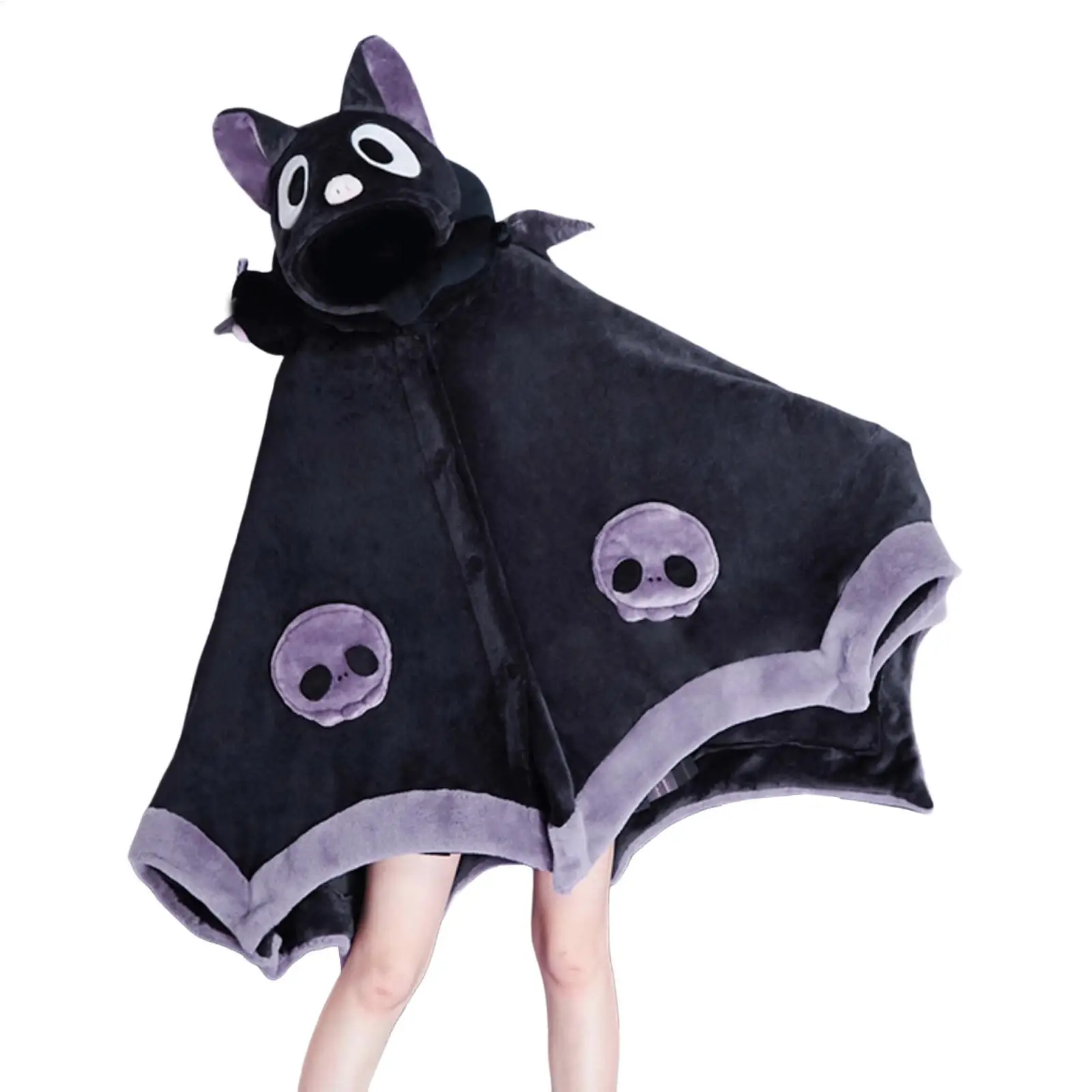 1pc Kawaii Cartoon Winter Bat Blanket Plush Pajamas Anime Cloak Costume Halloween Cloak for Adults Ponchos Women Hooded Cape view 2