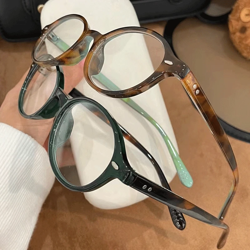 Retro Oval Glasses Women Girls Y2K Red Green Frame Glass Eyewear Decorative Computer Anti-blue Eyeglasses with Seaside Driving