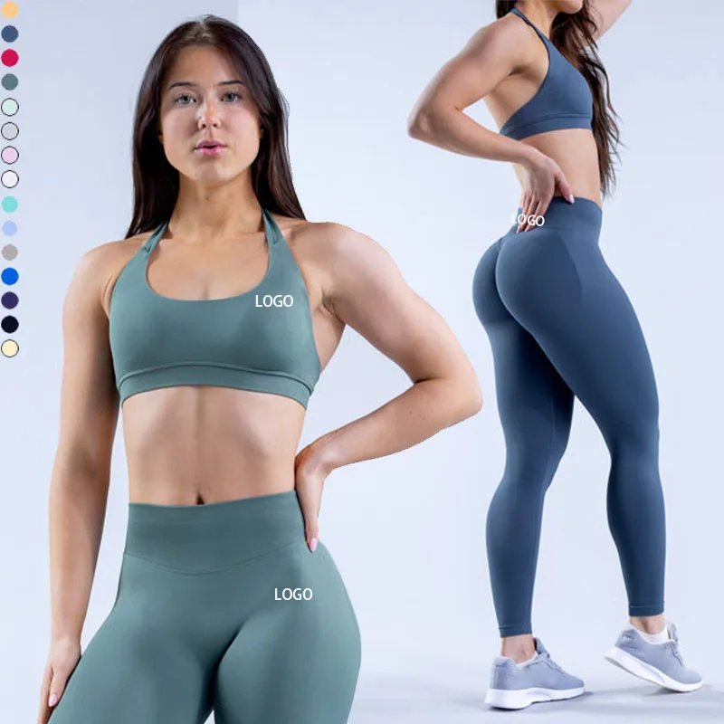 DF 2 Piece Set Women Seamless Yoga Set Sportswear Sleeveless Gym Cropped Top High Waist Leggings Workout Activewear