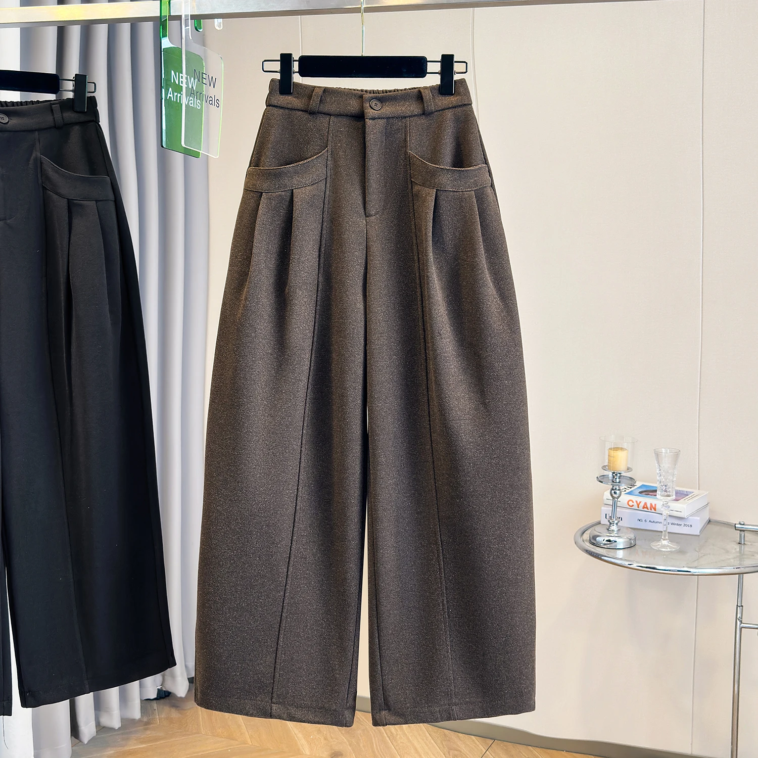 High Waist Wide Leg Suit Pants Women's Casual Trousers Autumn Winter New Style Woolen Knife  Loose Folded Long Pants