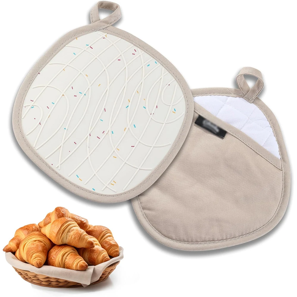 Pot Holders Thickened Pot Holders for Kitchen Waves Texture Non-Slip Silicone Potholders Heat-Resistant Hot Pads with Pockets