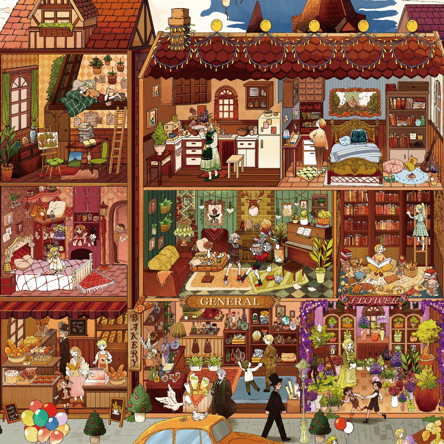 Kawaii Vintage-Stil 3D Warmes kleines Haus Landschaftsaufkleber DIY Taschenhütten-Szene Festtagsgeschenk ﻿
