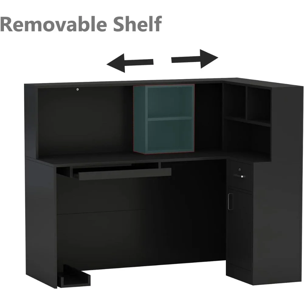 Modern Reception Desk Counter Table, with Lockable Drawer & Open Shelves, L-Shap Reception Room Front Desk
