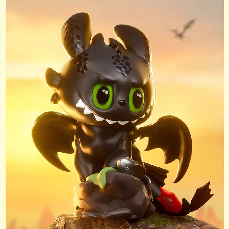 Popmart Anime Figure 18cm The Monsters Labubu Co-Brand Night Fury Toothless Light Fury Anime Figures Display Girl Birthday Gift